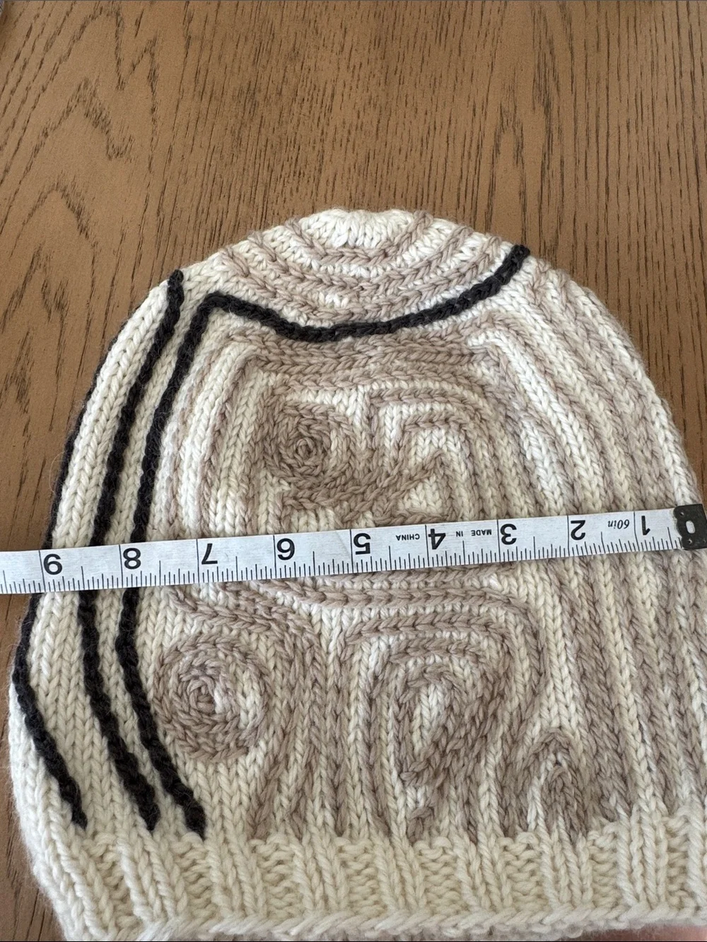 Pashin 100% Wool Handmade Nepal Knit Beanie Hat Cream Taupe Fair Isle Winter Cap